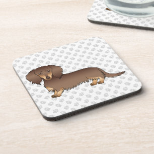 Chocolate- und Lohfarbener Langhaar-Dachshund Hund Getränkeuntersetzer