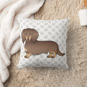 Chocolate- und Lohfarbener Langhaardackel Hund & P Kissen