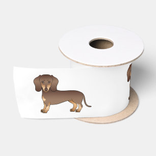 Chocolate- und Tan-Furzhaar-Dackel-Cartoon-Hund Satinband
