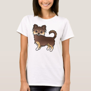Chocolate- und Tan-Langhaar-Chihuahua-Cartoon-Hund T-Shirt