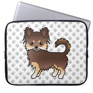 Chocolate- und Tan-Langhaar-Chihuahua-Hund & Pfote Laptopschutzhülle
