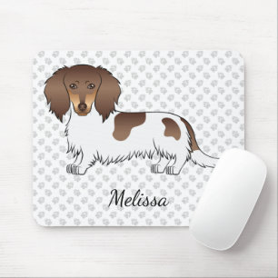 Chocolate- und Tan-Piebald Langhaar-Dachshund & Na Mousepad