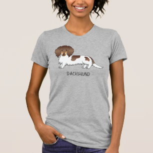 Chocolate- und Tan-Piebald Langhaar-Dachshund & Te T-Shirt