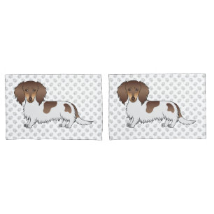 Chocolate- und Tan-Piebald Langhaar-Dachshund und Kissenbezug