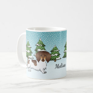 Chocolate- und Tan-Pied Langhaar-Dachshund im Wint Kaffeetasse