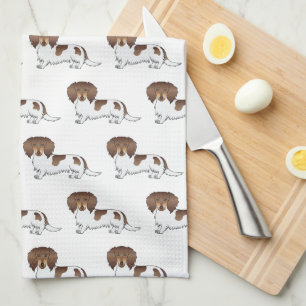 Chocolate- und Tan-Pied Langhaar-Dachshund-Muster Geschirrtuch