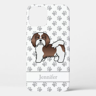 Chocolate und weißer Havanese Cartoon-Hund & Name Case-Mate iPhone Hülle