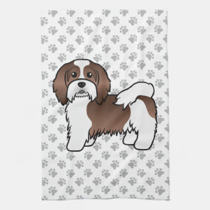 Chocolate und weißer Havanese süßer Cartoon-Hund Geschirrtuch