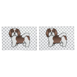 Chocolate und weißer Havanese süßer Cartoon-Hund Kissenbezug
