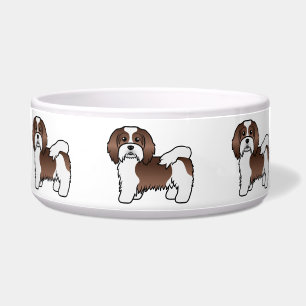 Chocolate und weißer Havanese süßer Cartoon-Hund Napf