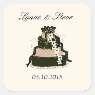 Chocolate Wedding Cake Save the Date Quadratischer Aufkleber
