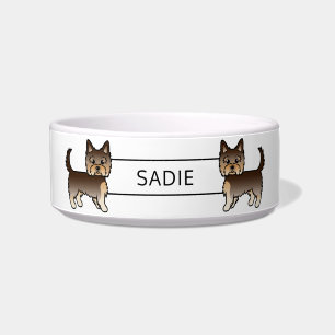Chocolate Yorkshire Terrier Cartoon Dog & Name Napf