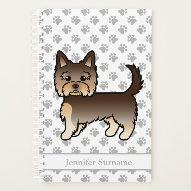 Chocolate Yorkshire Terrier Cartoon Dog & Name Planer (Vorderseite)