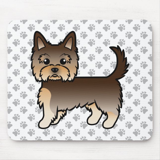 Chocolate Yorkshire Terrier Cartoon Dog & Paws Mousepad (Vorne)