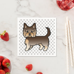 Chocolate Yorkshire Terrier Cartoon Dog & Paws Serviette