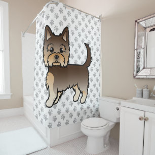 Chocolate Yorkshire Terrier Cartoon Hund & Pfoten Duschvorhang