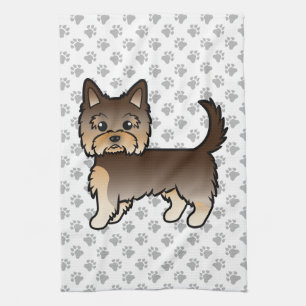 Chocolate Yorkshire Terrier Cartoon Hund & Pfoten Geschirrtuch