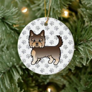 Chocolate Yorkshire Terrier Cartoon Hund & Pfoten Keramik Ornament