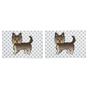 Chocolate Yorkshire Terrier Cartoon Hund & Pfoten Kissenbezug