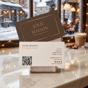 Chocolatebraun & Creme Französische Bäckerei QR-Co Visitenkarte
