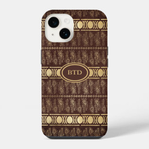 Chocolatebraun Gold Bohemian Monogramm Abstract iPhone 14 Hülle