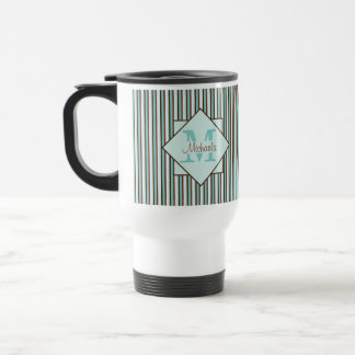 Chocolatebraun und Minzgrün gestreifte Monogramm Reisebecher