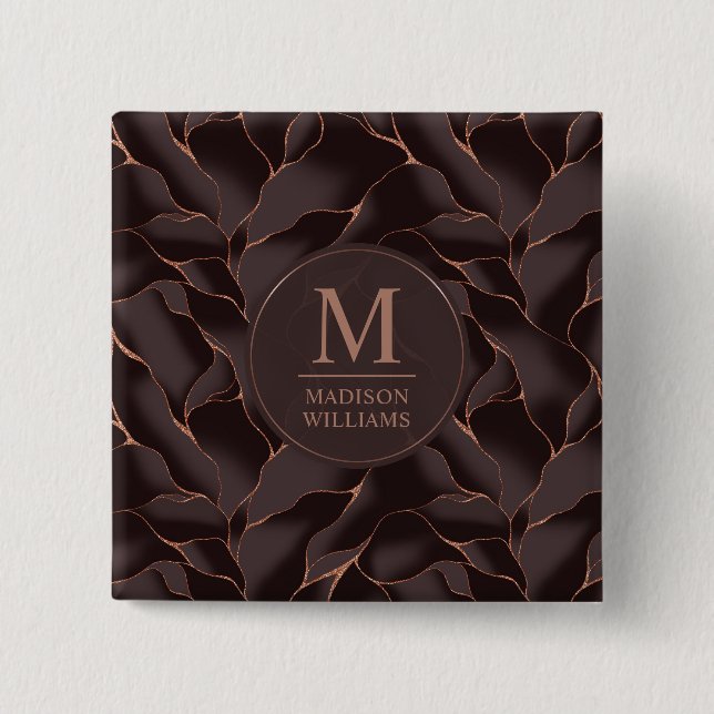 Chocolatebraun- und Roségold-Abstrakte Wellenmuste Button (Vorderseite)
