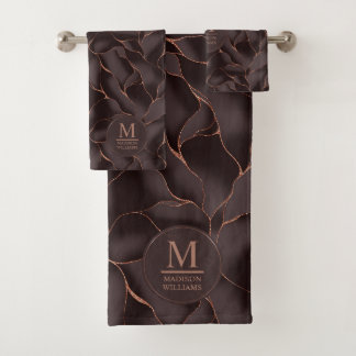 Chocolatebraun- und Roségold abstraktes Wellenmust Badhandtuch Set