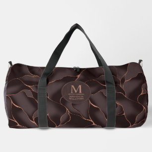 Chocolatebraun- und Roségold abstraktes Wellenmust Duffle Bag