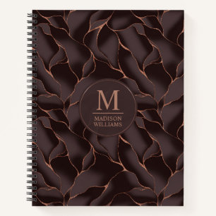 Chocolatebraun- und Roségold abstraktes Wellenmust Notizbuch