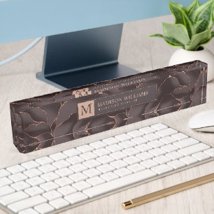 Chocolatebraun- und Roségold-Abstraktwellenmuster Namensplakette
