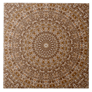 Chocolatebraun-weißes Mandala-Muster Fliese