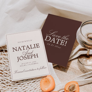 Chocolatebraune Creme-Old-Money-Luxus-Hochzeit Ers Save The Date
