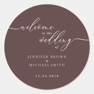 Chocolatebraune Signatur Willkommen zur Hochzeit Runder Aufkleber