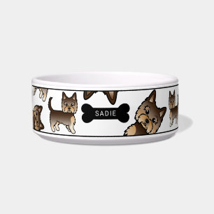 Chocolatebraune Yorkie-Hunde Muster & Name Napf