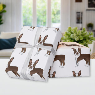Chocolatebrauner Boston Terrier Cartoon-Hund-Muste Geschenkpapier