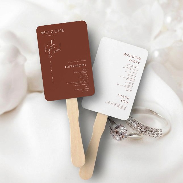 Chocolatebraunes minimalistisches Hochzeitsprogram Fächer (Von Creator hochgeladen)