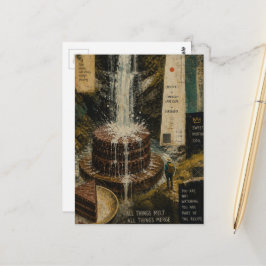 Chocolatekuchen-Wasserfall Surreal Mixed Media  Postkarte