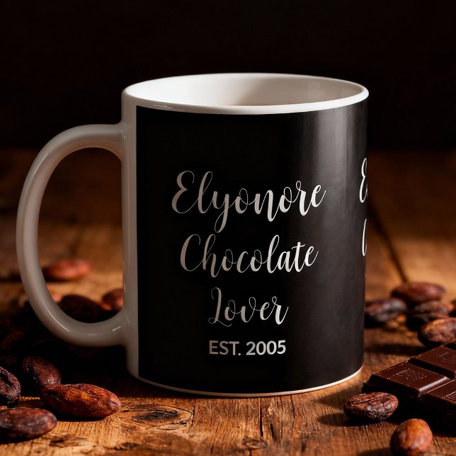 Chocolateliebhaber White Script Personalisierter N Kaffeetasse (Von Creator hochgeladen)