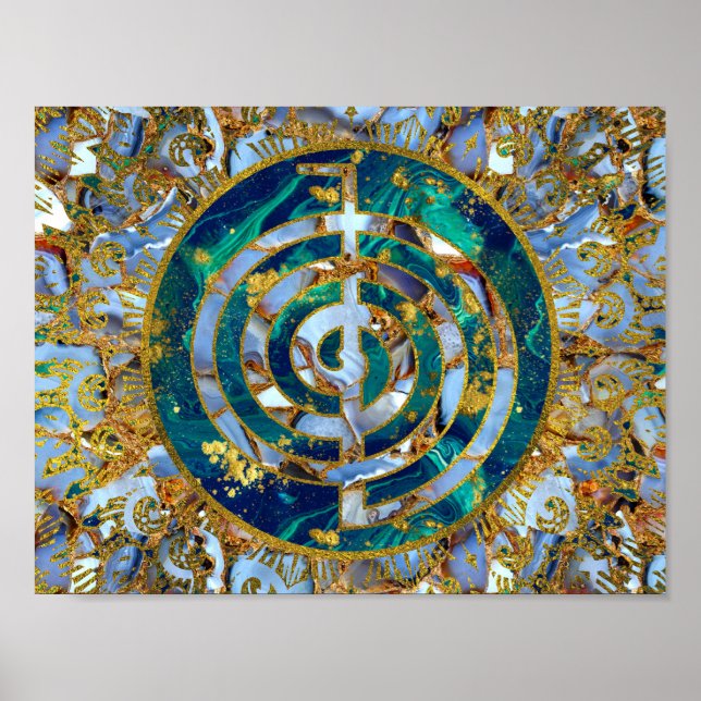 Choku Rei Symbol in Mandala auf Marmor und Gold Poster (Vorne)