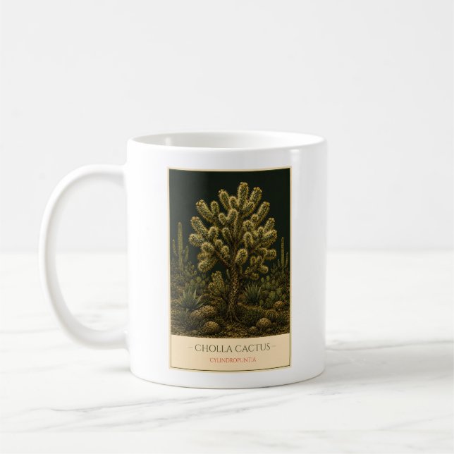 Cholla-Kaktus – Vintage-Botanik-Tasse Kaffeetasse (Links)