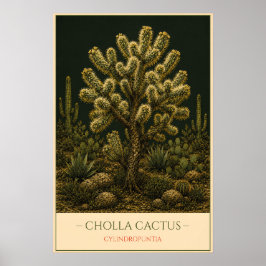 Cholla-Kaktus – Vintage-Botanikillustration Poster