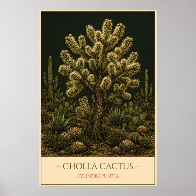 Cholla-Kaktus – Vintage-Botanikillustration Poster (Vorne)