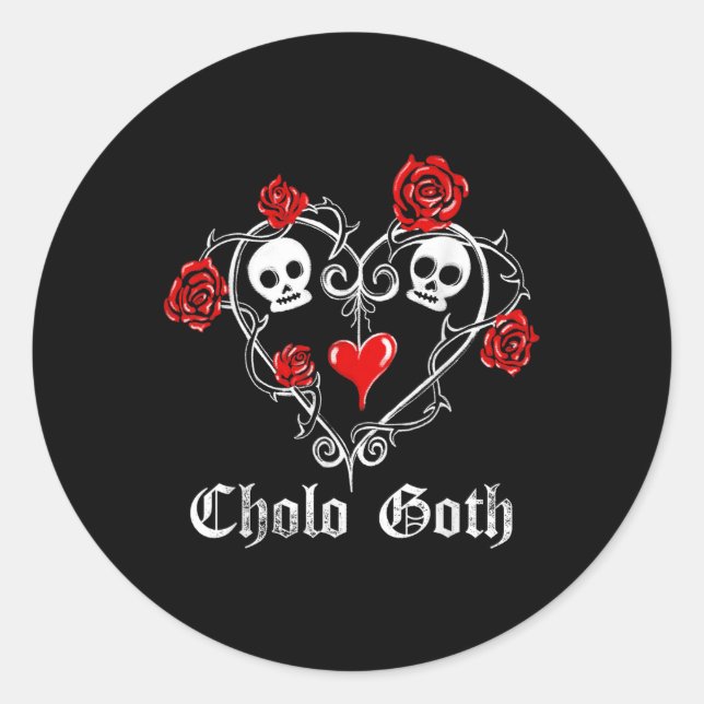 Cholo Goth Heart Skull Rose Thorns Gothic Tattoo Runder Aufkleber (Vorderseite)