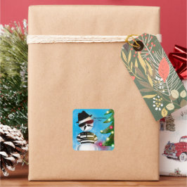Cholo Snowman FoChristmas Tree Lights Snow Quadratischer Aufkleber