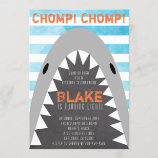 Chomp Chomp Hai Thema Geburtstag Junge gestreifte  Einladung