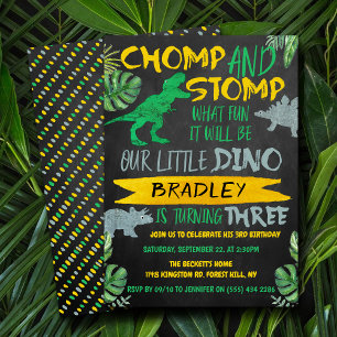 Chomp & Stomp! Dinosaur Boys 3. Geburtstag Einladung