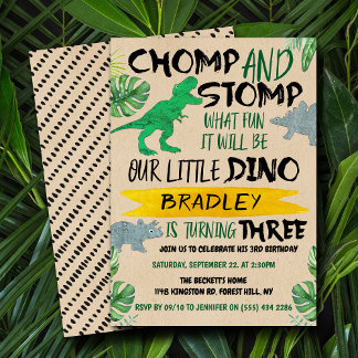 Chomp & Stomp! Dinosaur Boys 3. Geburtstag Einladung