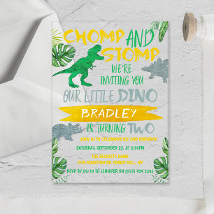 Chomp & Stomp! Dinosaurier Boys 2. Geburtstag Acryleinladungen