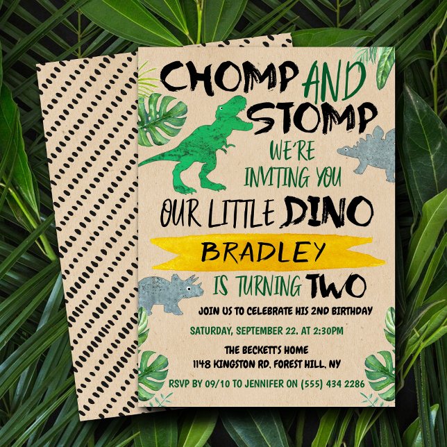 Chomp & Stomp! Dinosaurier Boys 2. Geburtstag Einladung (Von Creator hochgeladen)